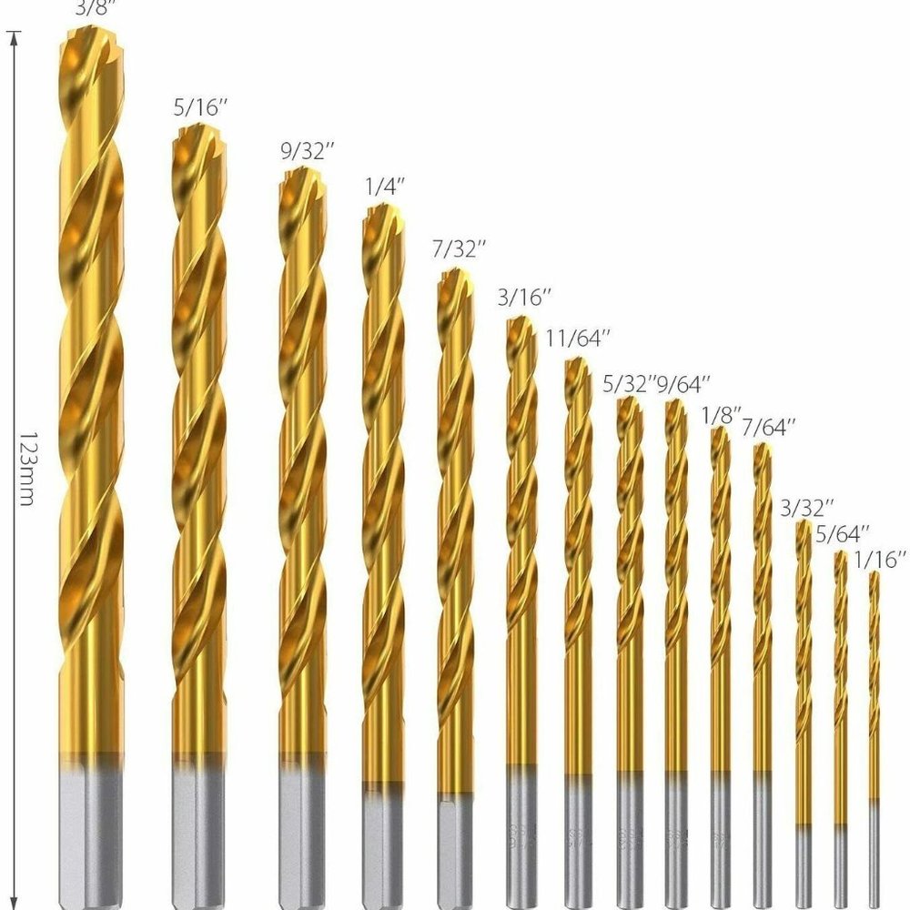 Titanium Twist Drill Bit Set, 14PCS Rotary Hammer Drill Bit Kit